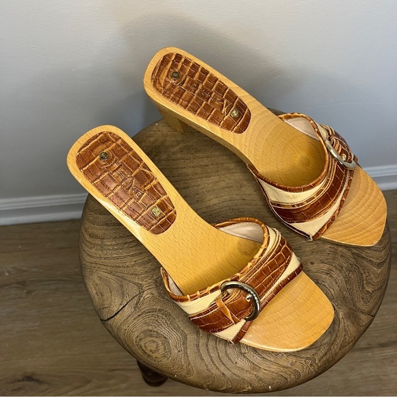 Celine Vintage Wood Block Heel Croc Mules Size 38 US 8 - Picture 3 of 6